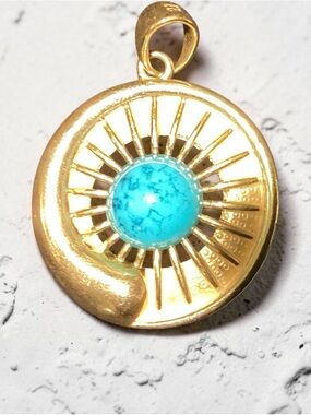 Gold-Tone Pendant Necklace with Faux Turquoise Stone